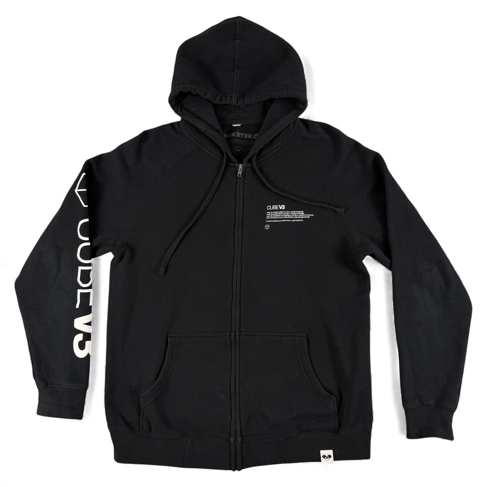 Deadmau5‎ Hoodie Mens M Black Cube V3 QR Code Full Zip Graphic Electronic Music